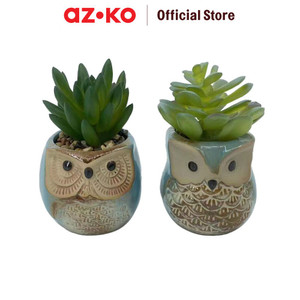 AZKO Arthome Tanaman Artifisial Sukulen Owl Pair Tumbuhan Tanaman Buatan Dekorasi Plant Sintetis Pajangan Rumah Serbaguna Hiasan Properti Foto - Cokelat
