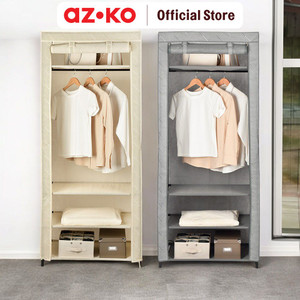 AZKO Stora Lemari Pakaian Lipat Wardrobe Storage Tempat Simpan Baju Lemari Kain Pintu Ritsleting - Abu-abu