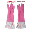AZKO Proclean Sarung Tangan Dapur Printed Cuff Rubber Cleaning Hand Gloves Cleaning Tools Pelindung Tangan Kebersihan Elastis Reusable Anti Slip Gloves - Hijau