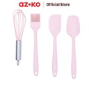 AZKO Kris Set 4 Pcs Alat Masak Kue Mini - Pink Mini Baking Utensil Whisk Brush Silikon Spatula Peralatan Masak Food Grade