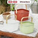 AZKO Stora Keranjang Penyimpanan Handle Kayu Wood Handle Storage Basket Storage Basket Kotak Penyimpanan Serbaguna Bin Organizer Tempat Simpan Barang - Putih