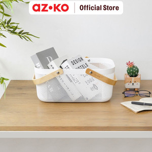 AZKO Stora 40x25x18 Cm Keranjang Penyimpanan Wood Handle - Putih
