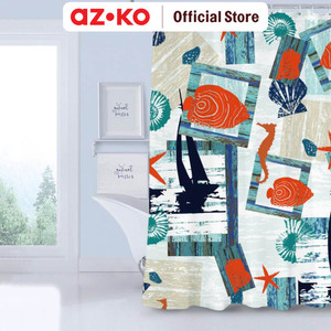 AZKO Forhom 180x180 Cm Tirai Kamar Mandi Dengan C Hooks Sea - Biru