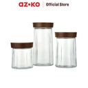 AZKO Picas Set 3 Pcs Chio Stoples Kaca Dengan Tutup Kayu Jar Tempat Simpan Snack Dan Permen Setoples Toples Beling Serbaguna Perlengkapan Dapur Wadah Makanan