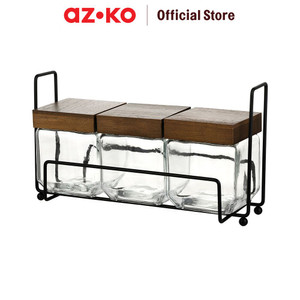 AZKO Picas 500 ml Set 3 Pcs Pinno Stoples Kaca Dengan Rak Jar Tempat Simpan Snack Dan Permen Setoples Toples Beling Serbaguna Perlengkapan Dapur Wadah Makanan