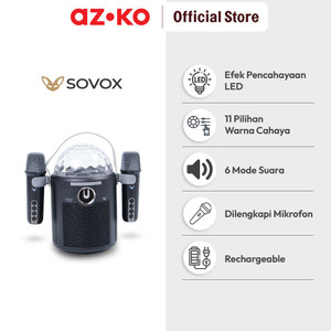AZKO Sovox Speaker Karaoke Bluetooth Led 2 Mic - Hitam Perangkat Elektronik Spiker Audio Electronic