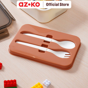 AZKO Ataru 1.2 ltr Kotak Makan Dengan Sendok & Garpu - Cokelat Lunch Box Food Grade Food Box Kotak Bekal Makan Wadah Makanan