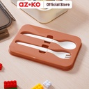 AZKO Ataru 1.2 ltr Kotak Makan Dengan Sendok & Garpu - Cokelat Lunch Box Food Grade Food Box Kotak Bekal Makan Wadah Makanan