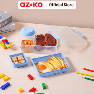 AZKO Ataru 2.15 ltr Kotak Makan 3 Kompartemen Plastik Pp - Biru Lunch Box Food Grade Food Box Kotak Bekal Makan Wadah Makanan