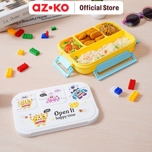 AZKO Ataru 1 ltr Kotak Makan 4 Sekat - Kuning/Hijau Lunch Box Food Grade Food Box Kotak Bekal Makan Wadah Makanan