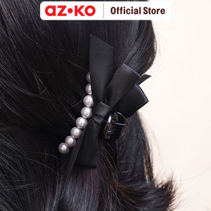 AZKO Ataru Jepit Rambut Round Pearl Ribbon - Hitam hair clip claw aksesoris jepitan cewek penjepit hiasan rambut wanita aksesori kepala