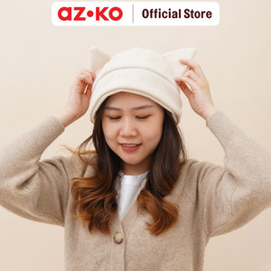AZKO Ataru Topi Beanie Knit Dengan Ears - Krem Beige beanie hat topi rajut tutupan kepala aksesoris kepala fashion wanita pria