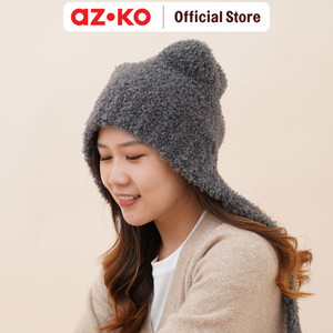 AZKO Ataru Topi Beanie Knit Bear Dengan Strap - Abu-Abu beanie hat topi rajut tutupan kepala aksesoris kepala fashion wanita pria