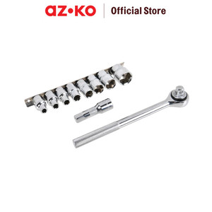 AZKO Tactix 1/2 inci Set 10 Pcs Kunci Sok Metric - Silver stubby tool set kunci soket shock alat perkakas perlengkapan tukang perkakas otomotif peralatan reparasi