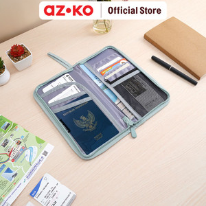 AZKO Passport Organizer Dokumen Travel - Hijau card wallet case tempat penyimpanan id card atm uang cardholder
