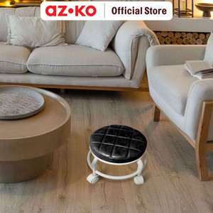 AZKO Soleil Almond Bangku Dengan Roda Low Rolling Stool Stool With Cushion Tempat Duduk Empuk Serbaguna Bangku Cafe Hotel Furniture Interior Rumah