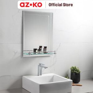 AZKO Fosa Cermin Dinding Kamar Mandi Dengan Rak Bevel Carved 5 mm Bathroom Wall Mirror Rak Cermin Tembok Aksesori Kamar Mandi Furniture Rumah