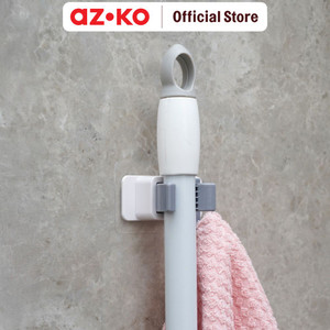 AZKO Stora Gantungan Sapu & Hook Permanen - Putih/Abu-Abu Broom Gripper Holder Pelan Sapu Perlengkapan Rumah Tangga