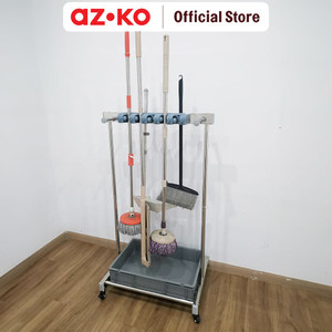 AZKO Maxbuilt Organizer Sapu & Alat Pel - Abu-Abu Broom And Mop Holder Tempat Sapu Dan Pel Organizer Alat Kebersihan