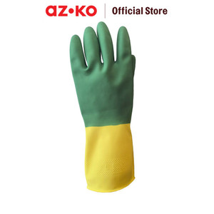 AZKO Proclean Sarung Tangan Panjang Latex - Hijau/Kuning Rubber Cleaning Hand Gloves Cleaning Tools Pelindung Tangan Kebersihan Elastis Reusable Anti Slip Gloves