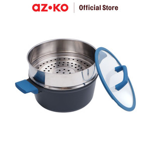 AZKO Culinart 24 cm Superb Panci Casserole Dengan Steamer - Hitam/Biru Pot Masak Sup Food Grade Panci Kuah Perlengkapan Dapur Peralatan Masak Cookware
