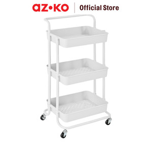 AZKO Stora Cora Rak Troli 3 Tingkat Tempat Penyimpanan Multifungsi Dengan Roda Storage Trolley Wheels Rack Perlengkapan Rumah Tangga