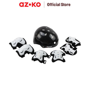 AZKO Berwyn Set Helm & Deker Pelindung - Hitam Perlengkapan Olahraga Anak Set Pelindung Lutut Dan Siku Skates Scooter Bike Helm And Decker Protector