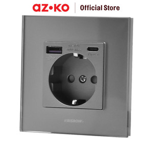 AZKO Krisbow Stop Kontak Dinding Glass Frame - Silver/Abu-Abu Wall Socket Electric Socket Terminal Colokan Listrik Kotak Kontak Peralatan Elektronik