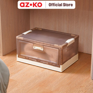 AZKO Stora 51X35X26 cm Kotak Penyimpanan Lipat - Putih Vanilla Wadah Kotak Simpan Serbaguna Foldable Storage Box Dengan Handle Boks Organizer