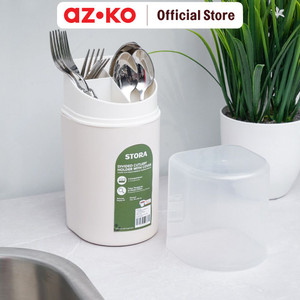 AZKO Stora Tempat Alat Makan Dengan Tutup Round Kitchen Organizer Cutlery Storage Kompartemen Alat Makan Wadah Peralatan Makan Sendok Garpu