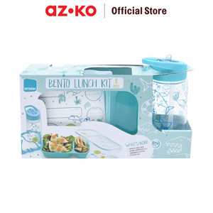 AZKO Smash Set 4 Pcs Kotak Makan Anak 2 Sekat Shark - Biru Lunch Box Food Grade Food Box Dengan Clip Kotak Bekal Makan Bpa Free Wadah Makanan