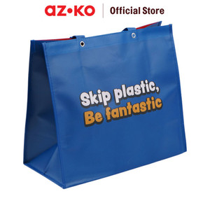AZKO Passport Tas Belanja Skip Plastic Medium - Biru/Merah Shopping Bag Kantong Blanja Tote Bag Belanjaan Serbaguna Tas Grosir