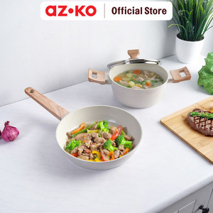 AZKO Kris Set 3 Pcs Wajan Penggorengan & Panci Casserole - Krem Frypan Pan Wok Anti Lengket Non Stick Teflon Penggoreng Alat Masak Perlengkapan Dapur