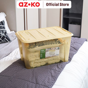 AZKO Stora 62.8X43.1X36.8 cm Kotak Penyimpanan Dengan Tutup & Roda - Krem Kotak Serbaguna Plastik Wadah Simpan Storage Box Dengan Handle Boks Organizer