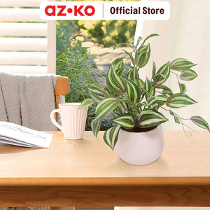 AZKO Forhom Tanaman Artifisial Chorophytum Dengan Pot Keramik - Hijau Tumbuhan Tanaman Buatan Dekorasi Plant Sintetis Pajangan Rumah Serbaguna Hiasan Properti Foto