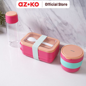 AZKO Kris Baggie Set Kotak Makan - Pink Kids Bento Lunch Kit Set Kotak Makan Dan Botol Minum Bpa Free Peralatan Makan Food Grade Wadah Bekal Makanan Lucu