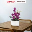 AZKO Forhom Tanaman Artifisial Orchid 4 Stem Dengan Pot - Ungu Tumbuhan Tanaman Buatan Dekorasi Plant Sintetis Pajangan Rumah Serbaguna Hiasan Properti Foto