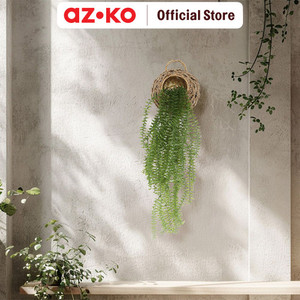 AZKO Forhom Tanaman Artifisial Gantung Huperzia Dengan Pot Keranjang Tumbuhan Tanaman Buatan Dekorasi Plant Sintetis Pajangan Rumah Serbaguna Hiasan Properti Foto