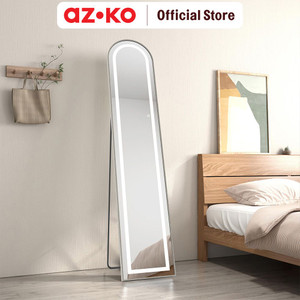 AZKO Arthome Cermin Lantai Led Curved Standing Floor Mirror Kaca Berdiri Serbaguna Dengan Sandaran Furniture Indoor Rumah