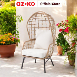 AZKO Kursi Teras Dengan Cushion Wicker Egg - Cokelat Balcony Chair Kursi Outdoor Serbaguna Furniture Rumah Tempat Duduk Kursi Halaman Balkon