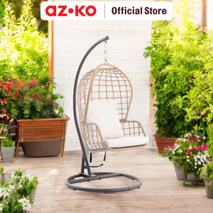 AZKO Kursi Ayun Gantung Dengan Cushion Wicker Steel - Cokelat Hanging Swinging Chair Bangku Ayunan Outdoor Furniture Tempat Duduk Ayun