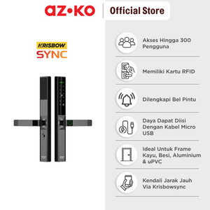 AZKO Krisbow Sync Smart Door Handle Lock R1 Slim - Hitam Gagang Pintu Pintar Digital Kunci Handle Pintu Pintar Smart Door Lock