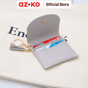 AZKO Ataru Dompet Kartu Dengan Tassel Pu - Abu-Abu Card Wallet Case Tempat Penyimpanan Id Card Atm Uang Cardholder