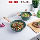 AZKO Kris Set 3 Pcs Wajan Penggorengan & Panci Casserole - Hijau Frypan Pan Anti Lengket Non Stick Teflon Penggoreng Alat Masak Perlengkapan Dapur