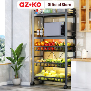 AZKO Stora Noir Rak Troli Besi 5 Tingkat - Hitam Tempat Penyimpanan Multifungsi Dengan Roda Storage Trolley Wheels Rack Perlengkapan Rumah Tangga