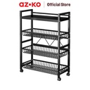 AZKO Stora Noir Rak Troli Besi 4 Tingkat - Hitam Tempat Penyimpanan Multifungsi Dengan Roda Storage Trolley Wheels Rack Perlengkapan Rumah Tangga