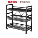 AZKO Stora Noir Rak Troli Besi 3 Tingkat - Hitam Tempat Penyimpanan Multifungsi Dengan Roda Storage Trolley Wheels Rack Perlengkapan Rumah Tangga
