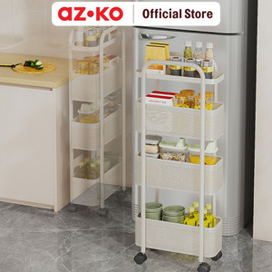 AZKO Stora Kassy Rak Troli 4 Tingkat Slim - Putih Tempat Penyimpanan Multifungsi Dengan Roda Storage Trolley Wheels Rack Perlengkapan Rumah Tangga