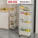 AZKO Stora Kassy Rak Troli 4 Tingkat Slim - Putih Tempat Penyimpanan Multifungsi Dengan Roda Storage Trolley Wheels Rack Perlengkapan Rumah Tangga