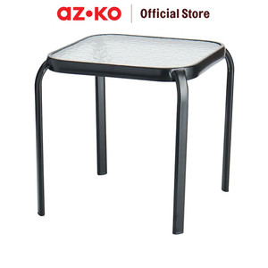 AZKO Meja Sisi Glass Steel - Hitam End Table Meja Kecil Aesthetic Meja Samping Serbaguna Small Table